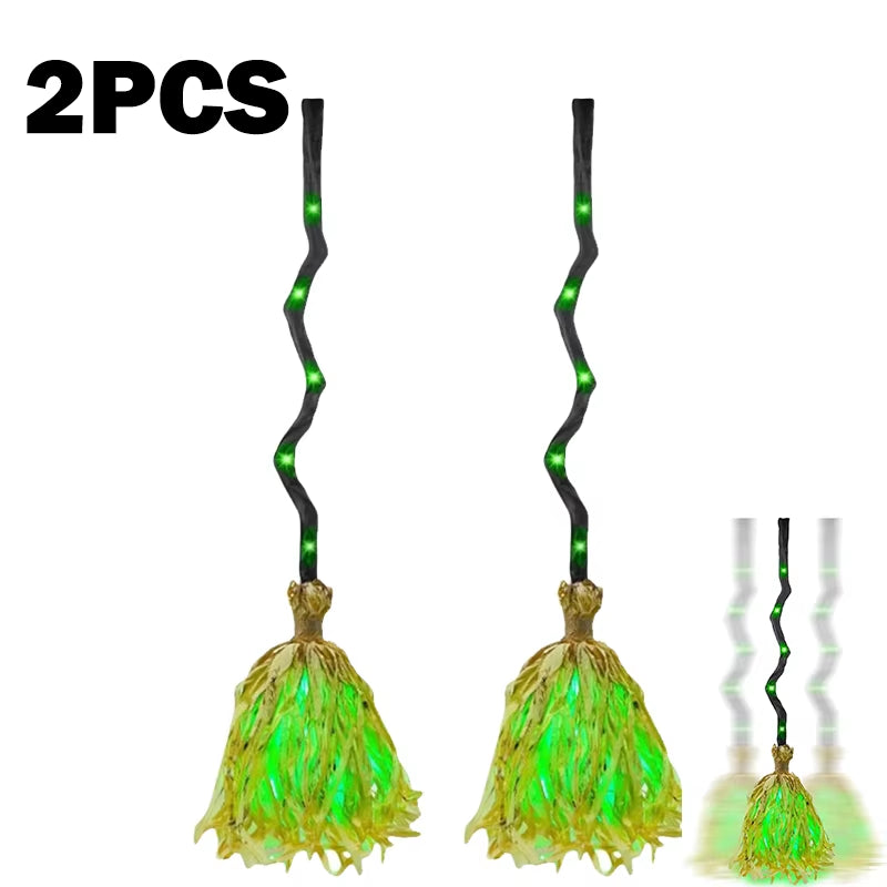 Halloween Glowing Magic Broom with Sound Effects Automatic Jumping Witch Broom Haunted House Secret Room Party Decoration