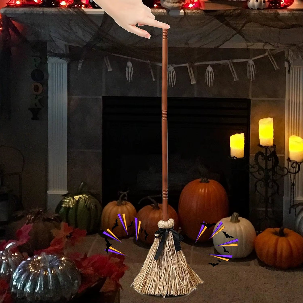Halloween Glowing Magic Broom with Sound Effects Automatic Jumping Witch Broom Haunted House Secret Room Party Decoration