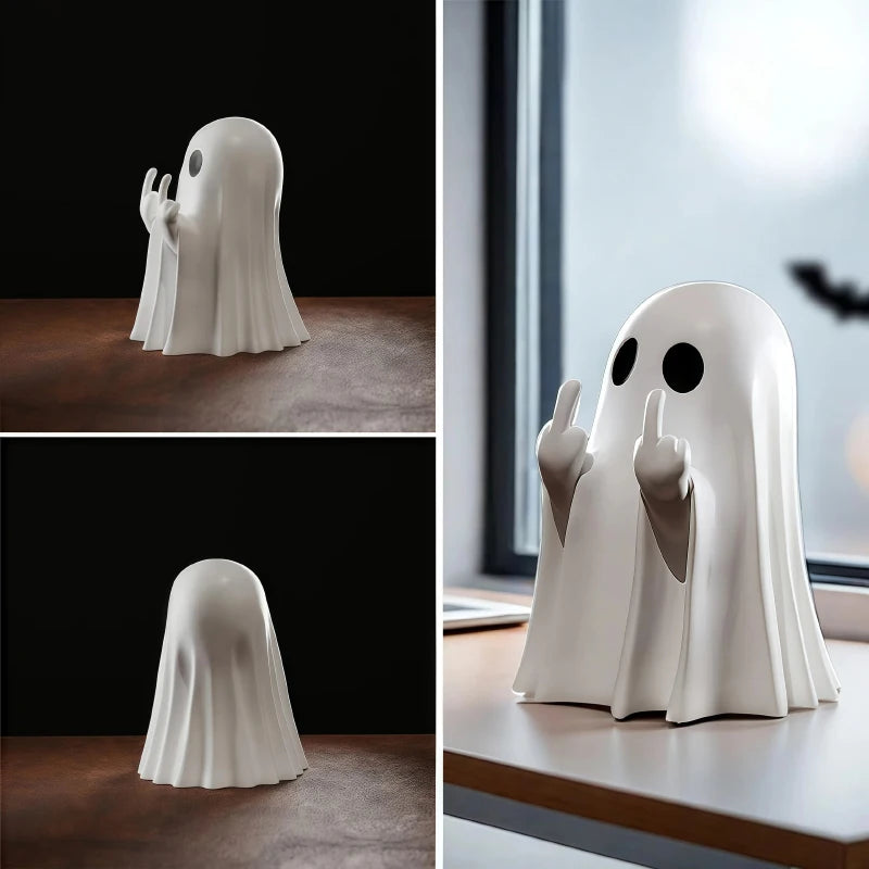 Statue fantôme mignonne au doigt du milieu, petite décoration d'halloween pour la maison, pièce maîtresse pour Table basse, adorable figurine d'horreur