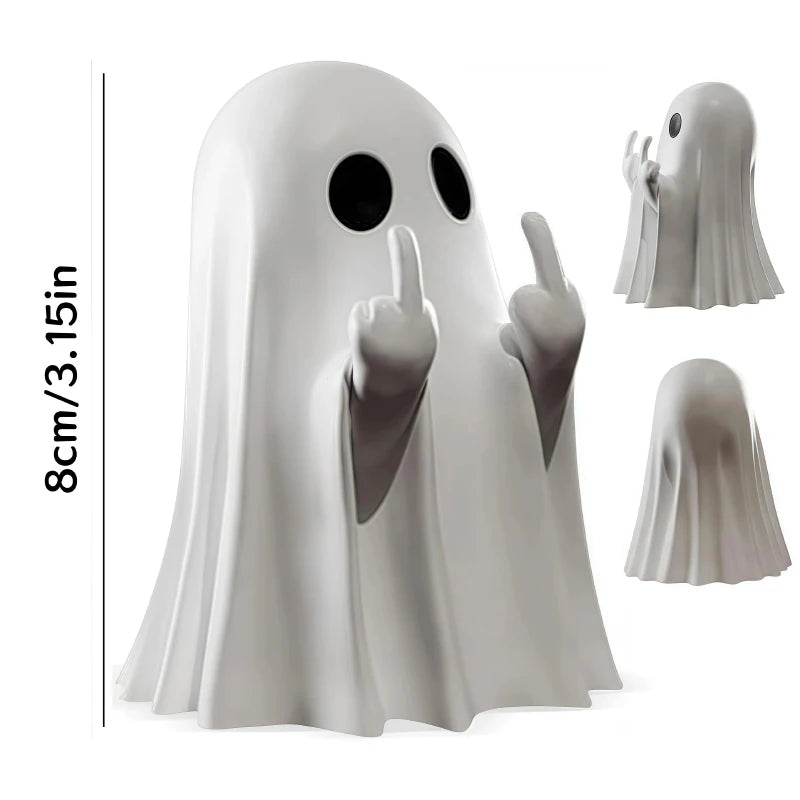 Statue fantôme mignonne au doigt du milieu, petite décoration d'halloween pour la maison, pièce maîtresse pour Table basse, adorable figurine d'horreur