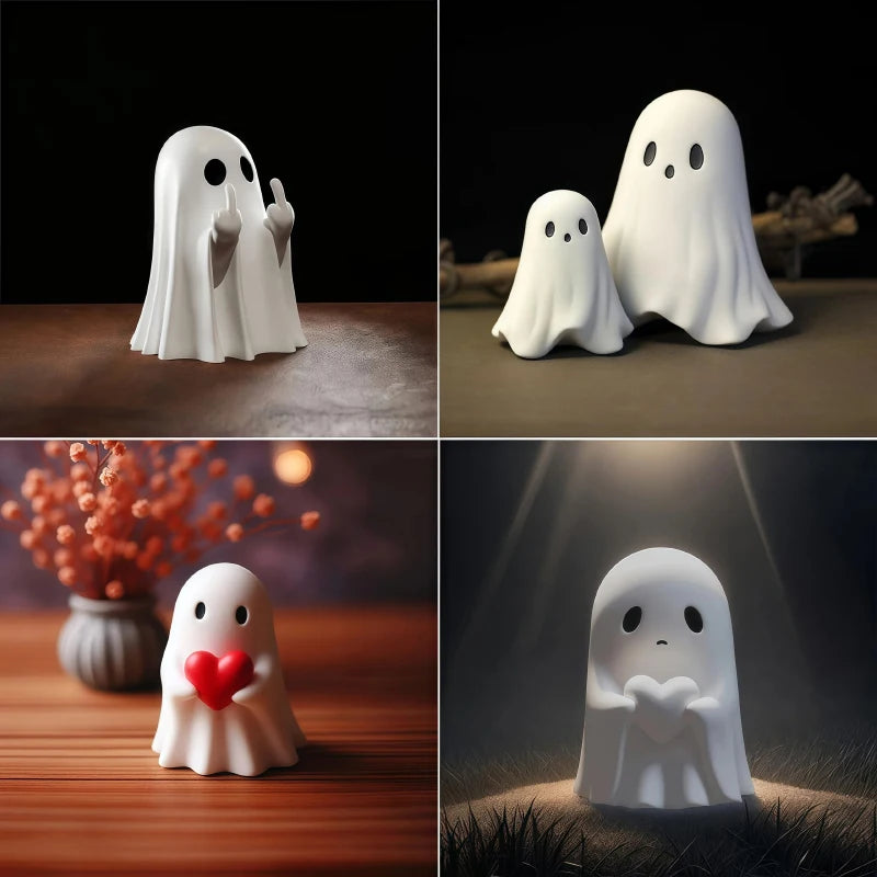 Statue fantôme mignonne au doigt du milieu, petite décoration d'halloween pour la maison, pièce maîtresse pour Table basse, adorable figurine d'horreur
