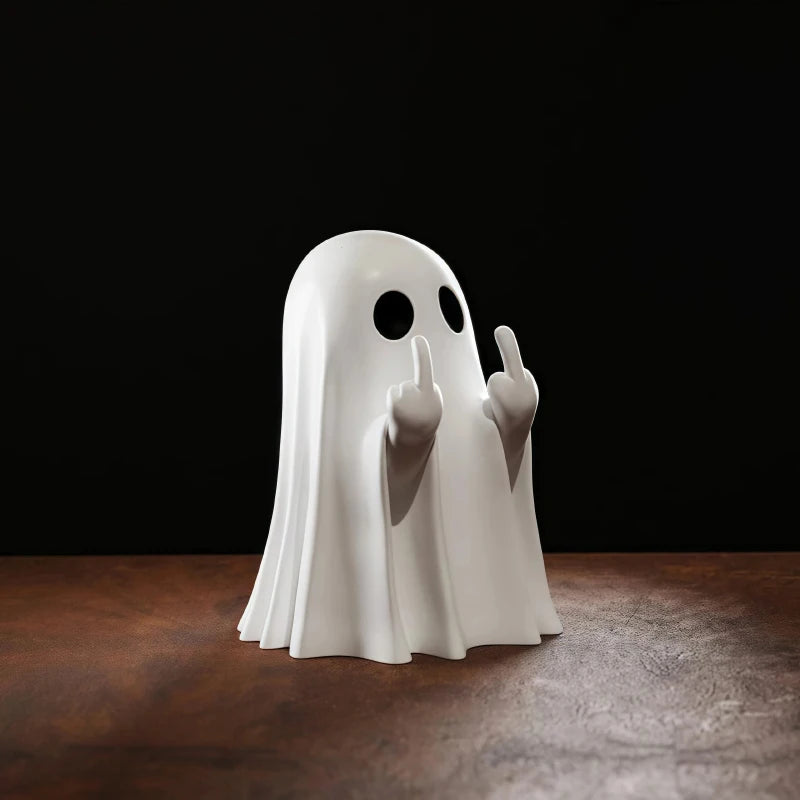 Statue fantôme mignonne au doigt du milieu, petite décoration d'halloween pour la maison, pièce maîtresse pour Table basse, adorable figurine d'horreur