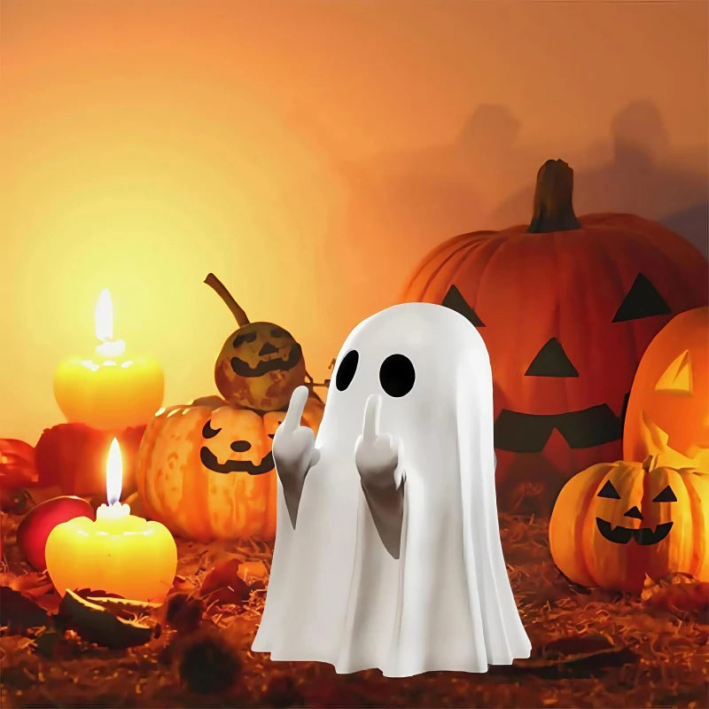 Statue fantôme mignonne au doigt du milieu, petite décoration d'halloween pour la maison, pièce maîtresse pour Table basse, adorable figurine d'horreur