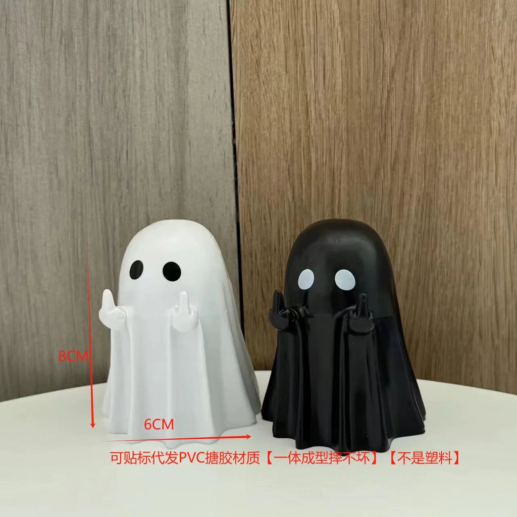Statue fantôme mignonne au doigt du milieu, petite décoration d'halloween pour la maison, pièce maîtresse pour Table basse, adorable figurine d'horreur