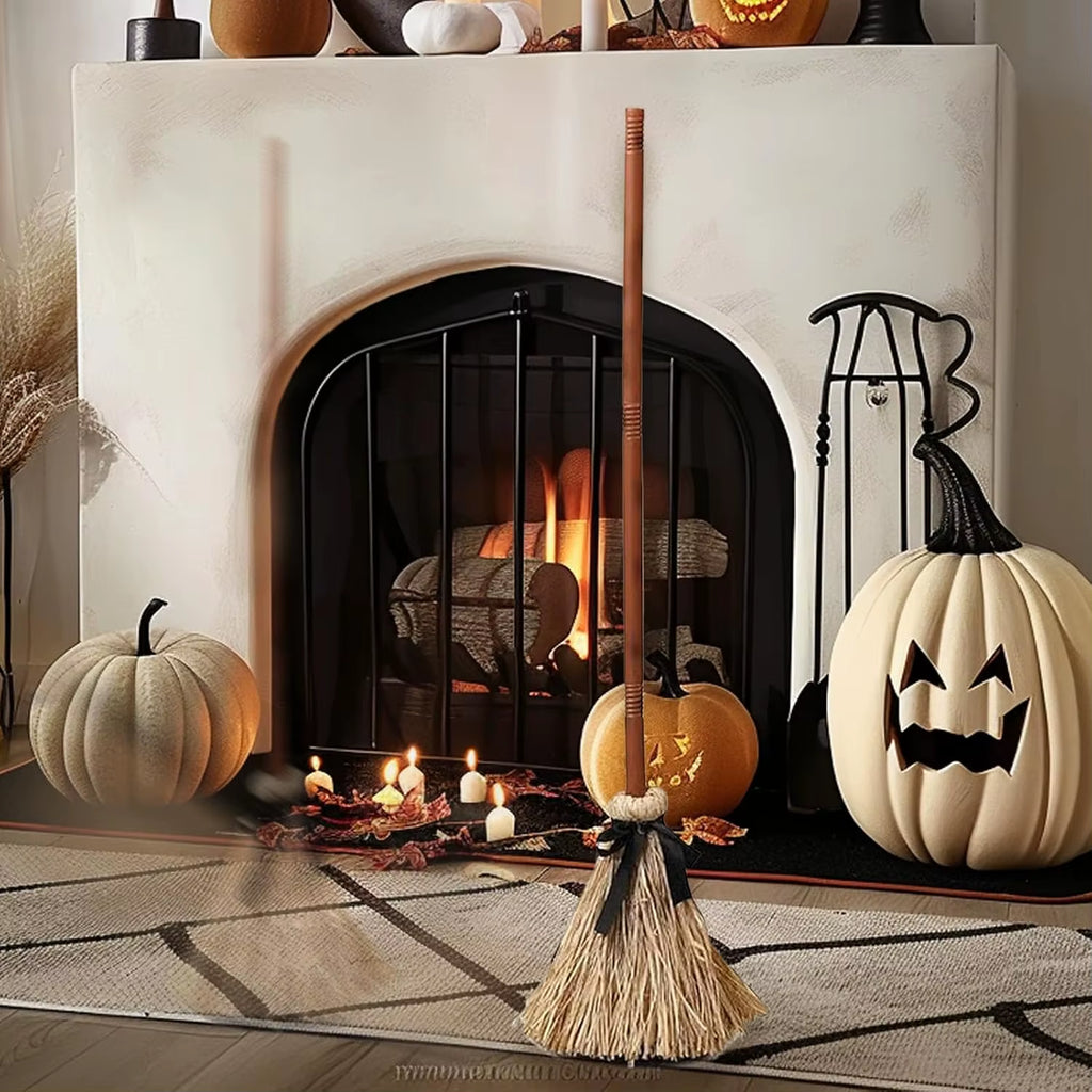 Halloween Glowing Magic Broom with Sound Effects Automatic Jumping Witch Broom Haunted House Secret Room Party Decoration