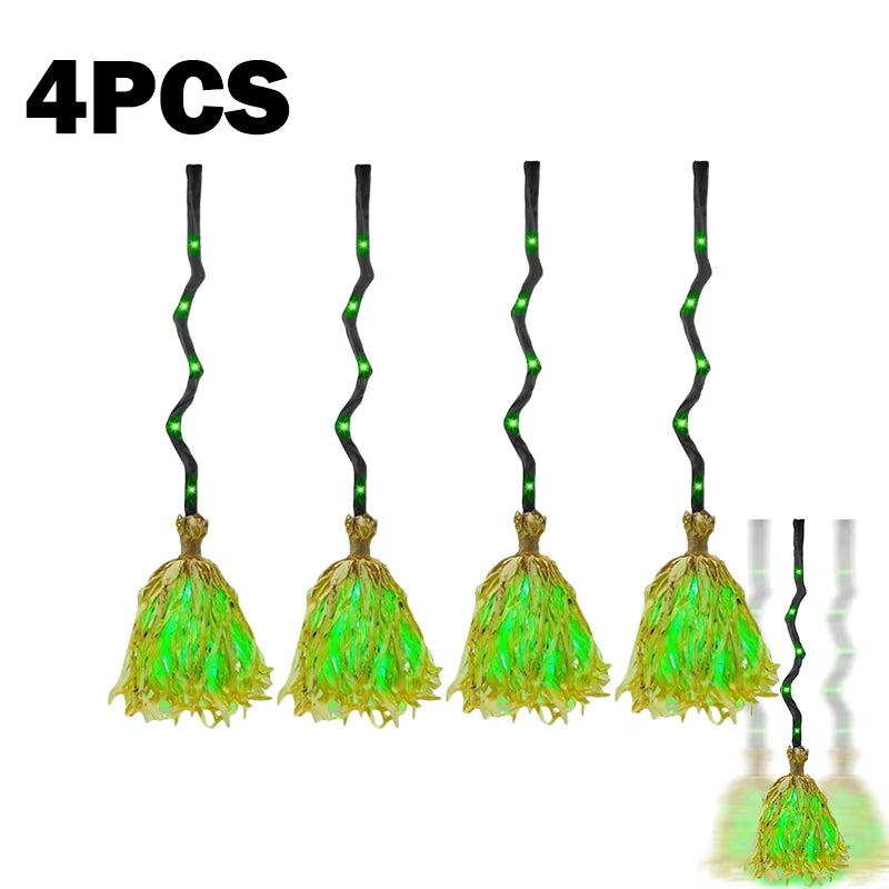 Halloween Glowing Magic Broom with Sound Effects Automatic Jumping Witch Broom Haunted House Secret Room Party Decoration